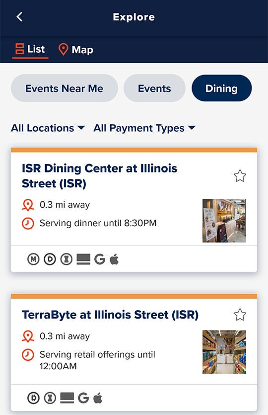 Browse dining options in the university housing