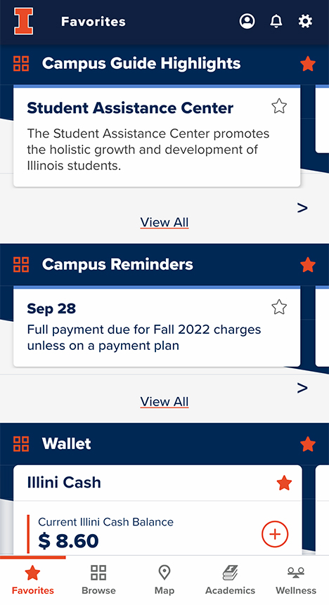 Use your Favorites screen to maximize the Illinois app.