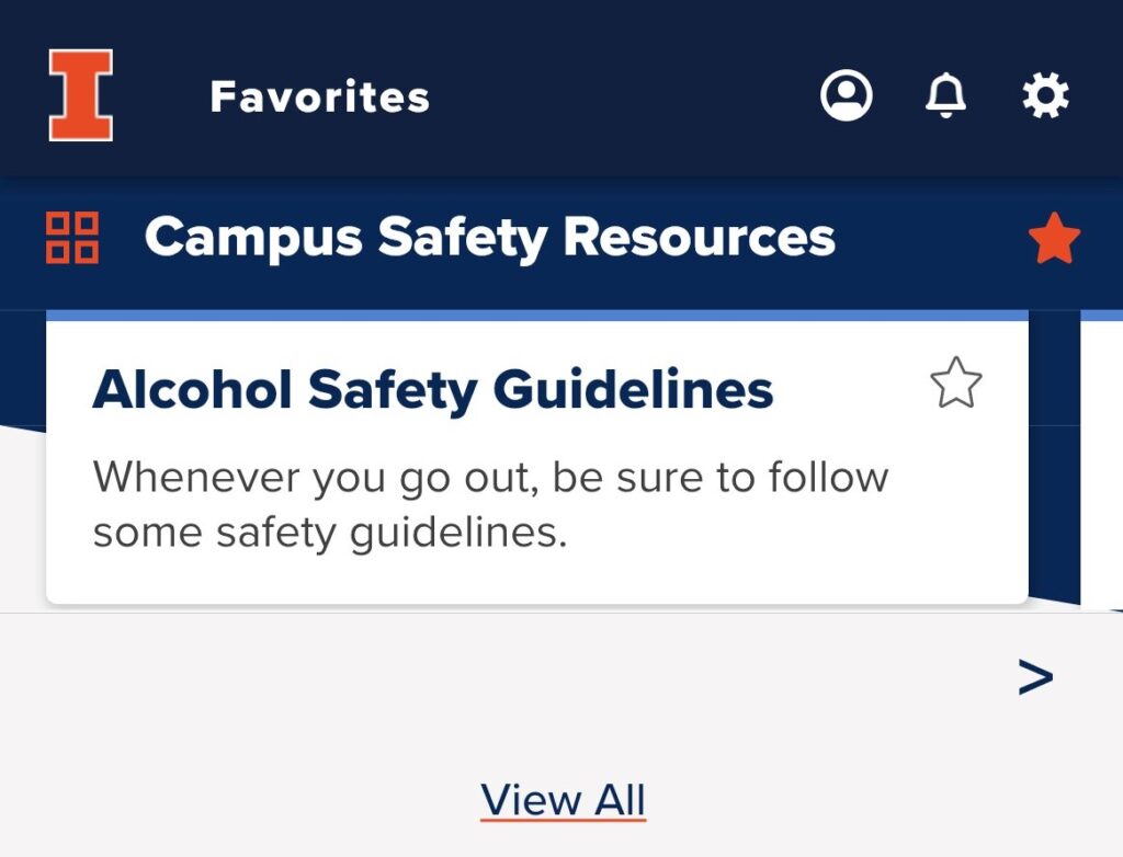 Screenshot of the campus safety resources on the Favorite page.