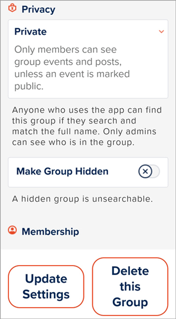 Change settings to modify information about your group any time.