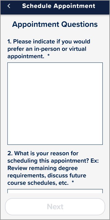 Fill out the questionnaire so that the advisor can better assess how to assist you.