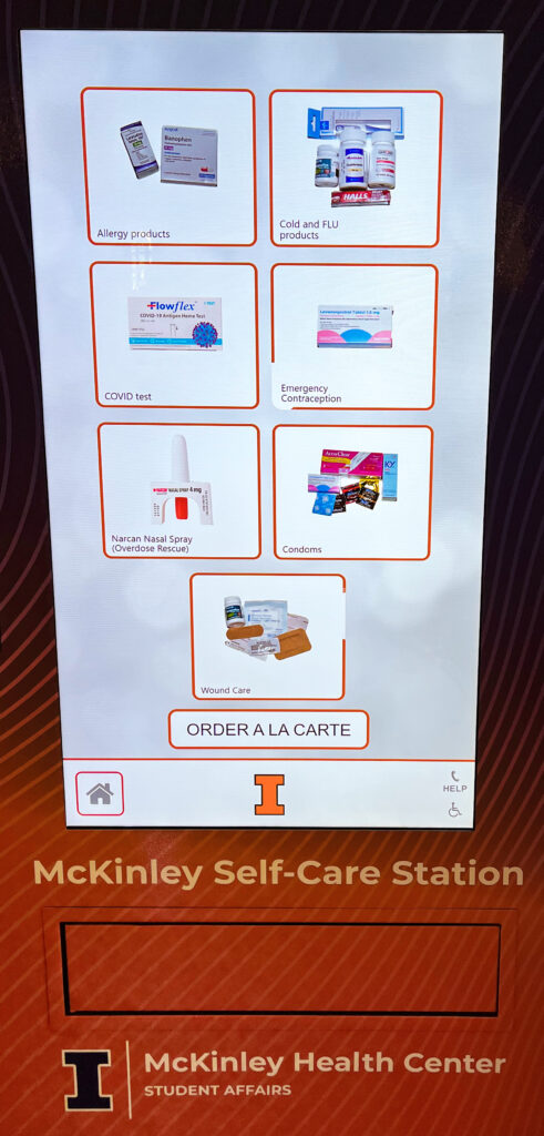 Use your Illini ID at a McKinley Self-Care Station vending machine.