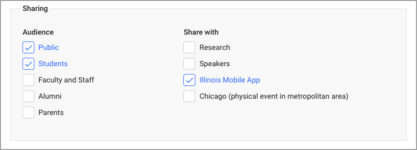 Use Webtools to publish events in the Illinois app.